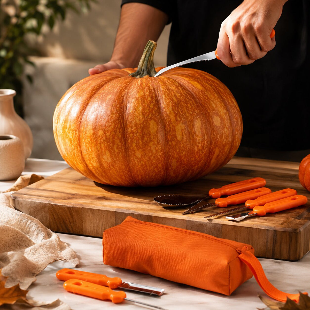Kürbisschnitzset für Halloween | 10-teiliges Set mit Aufbewahrungstasche | Edelstahlklingen, Gesamtlänge bis 19 cm 4