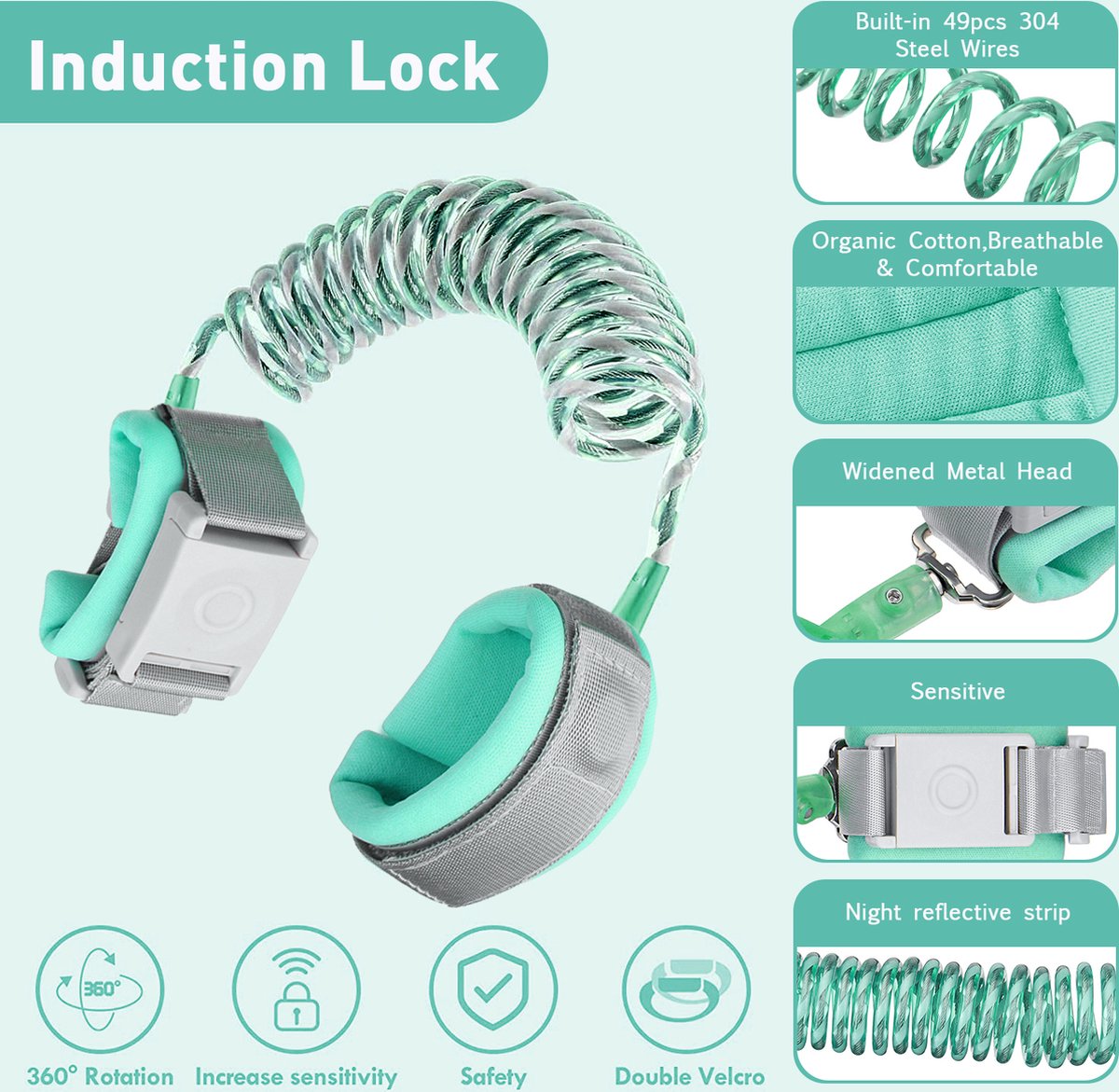 Kinder-Sicherheitsleine 2 Meter | Für Handgelenk, Rucksack oder Gürtel | Sicherer Abstand für Ausflüge, Zoo und Urlaub 2