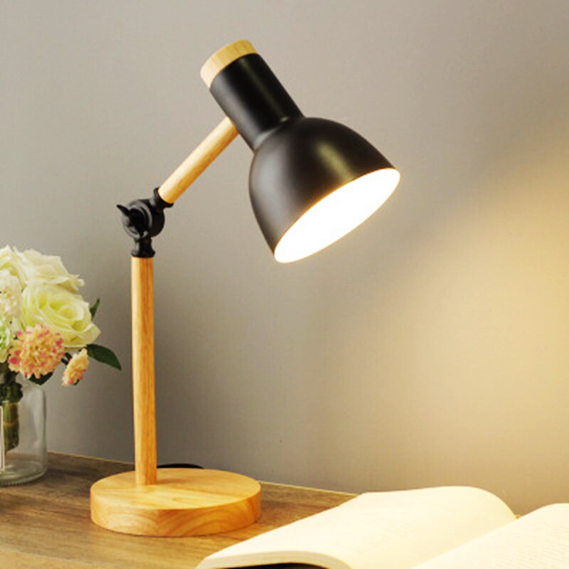 LED-Schreibtischlampe Holz | Verstellbarer Arm, drehbarer Lampenkopf | Touch-Dimmer, 5 W LED für flexible Beleuchtung 1