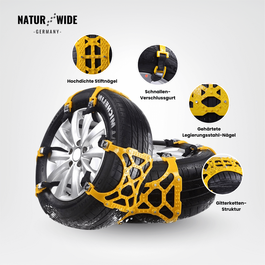Schneeketten TPU & Stahl | 185-295 mm, 3er-Set für Auto, SUV & LKW | Rutschfest bis -50 °C, in Minuten montiert 7