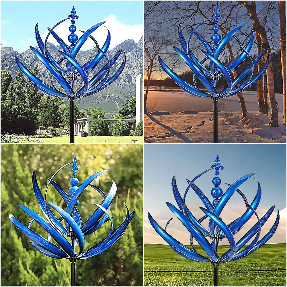 Wetterfahne Lotus-Design aus rostfreiem Metall | Windrichtungsanzeiger für Garten | UV-beständig, werkzeugfrei aufstellbar 2