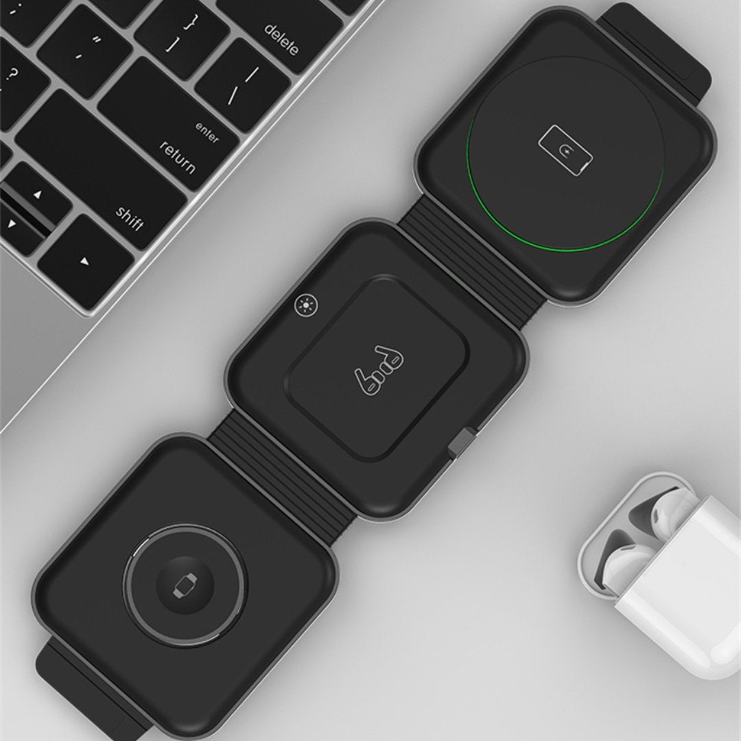 3-in-1 Kabellose Ladestation für iPhone, Watch & AirPods | Faltbar, 65 W, Qi-kompatibel | Magnetisch mit Ladeanzeige, USB-C 4