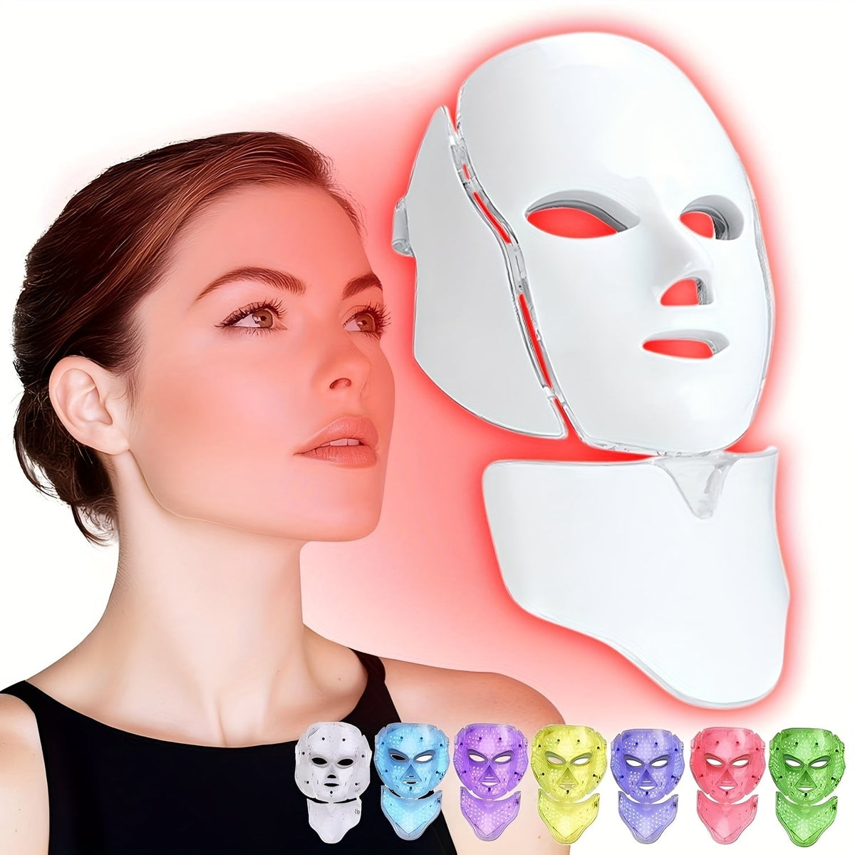 LED Gesichts- und Halsmaske für Damen | 7-Farben Lichttherapie, USB-wiederaufladbar | Reduziert Schwellungen & dunkle Ringe 3