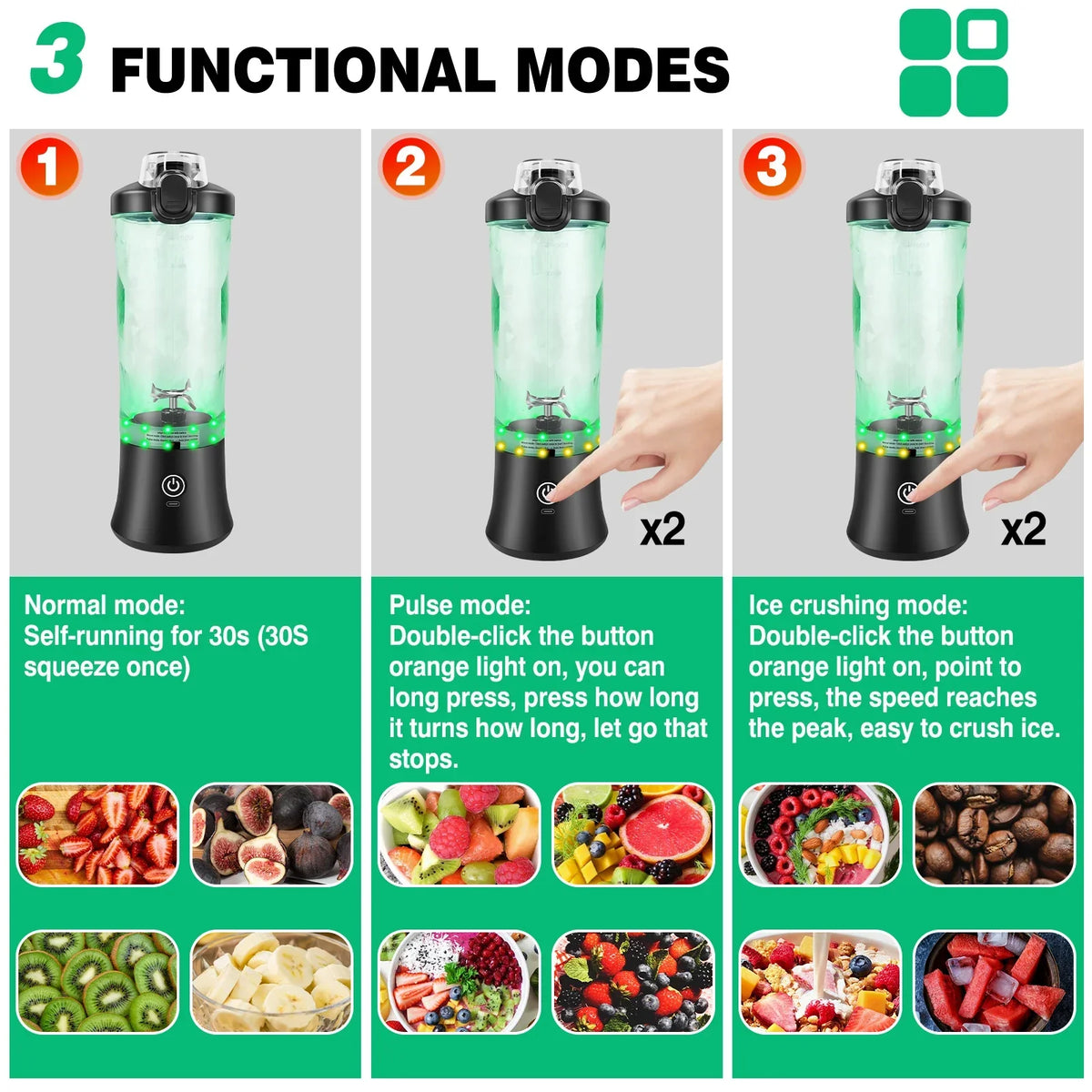 Tragbarer Mixer & Entsafter 2in1 | 600 ml Becher, 6 Edelstahlklingen, 18000 U/min | USB-Akku mit 12 LED-Anzeige 4