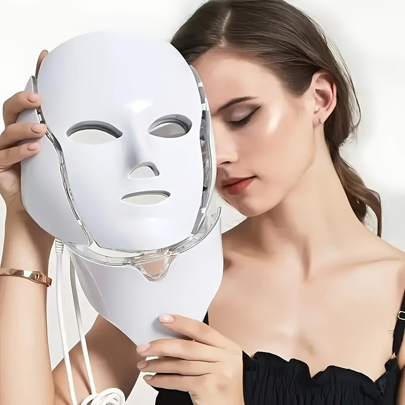 LED Gesichts- und Halsmaske für Damen | 7-Farben Lichttherapie, USB-wiederaufladbar | Reduziert Schwellungen & dunkle Ringe 4