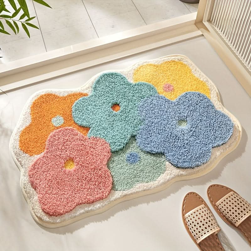 Saugstarke Badematte Mikrofaser mit Blumenmuster | Rutschfeste Unterseite für sicheren Halt | Maschinenwaschbar & Trocknergeeignet 3