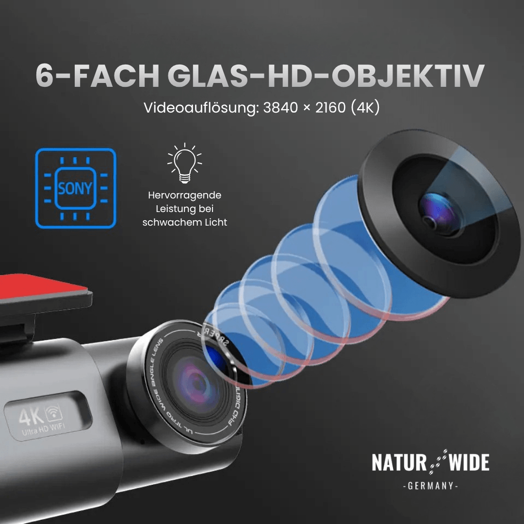 4K Dashcam mit Nachtsicht & Doppelkamera | WLAN, GPS, G-Sensor & 24H Parküberwachung | Front 4K, Heck 1080p, Loop-Recording 8