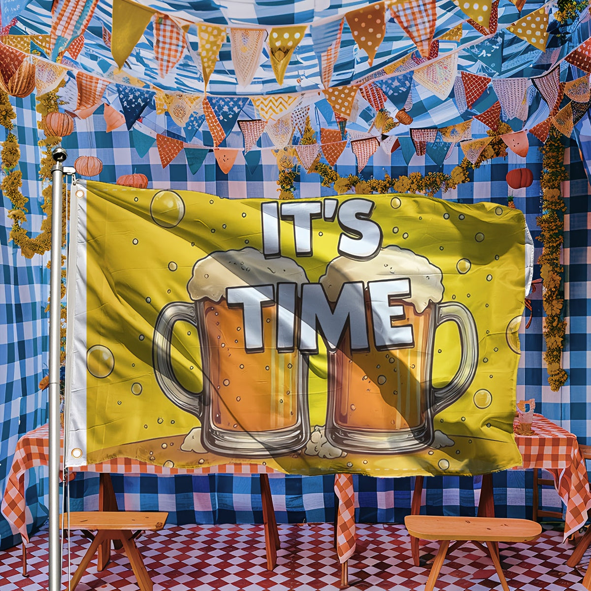 Oktoberfest Deko-Flagge Bierkrug-Motiv | Wetterfeste Polyester-Flagge mit Ösen | Für Garten, Balkon, Pub und Partyraum 1