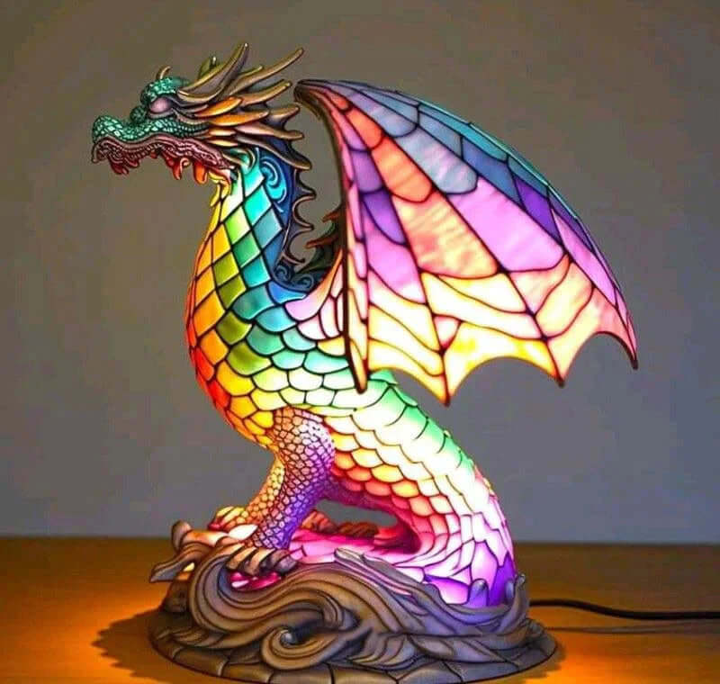 Buntglas Tiernachttischlampe | Handgefertigtes Tiermotiv aus Glas und Metall | Warmes Licht für Deko und Geschenk 19
