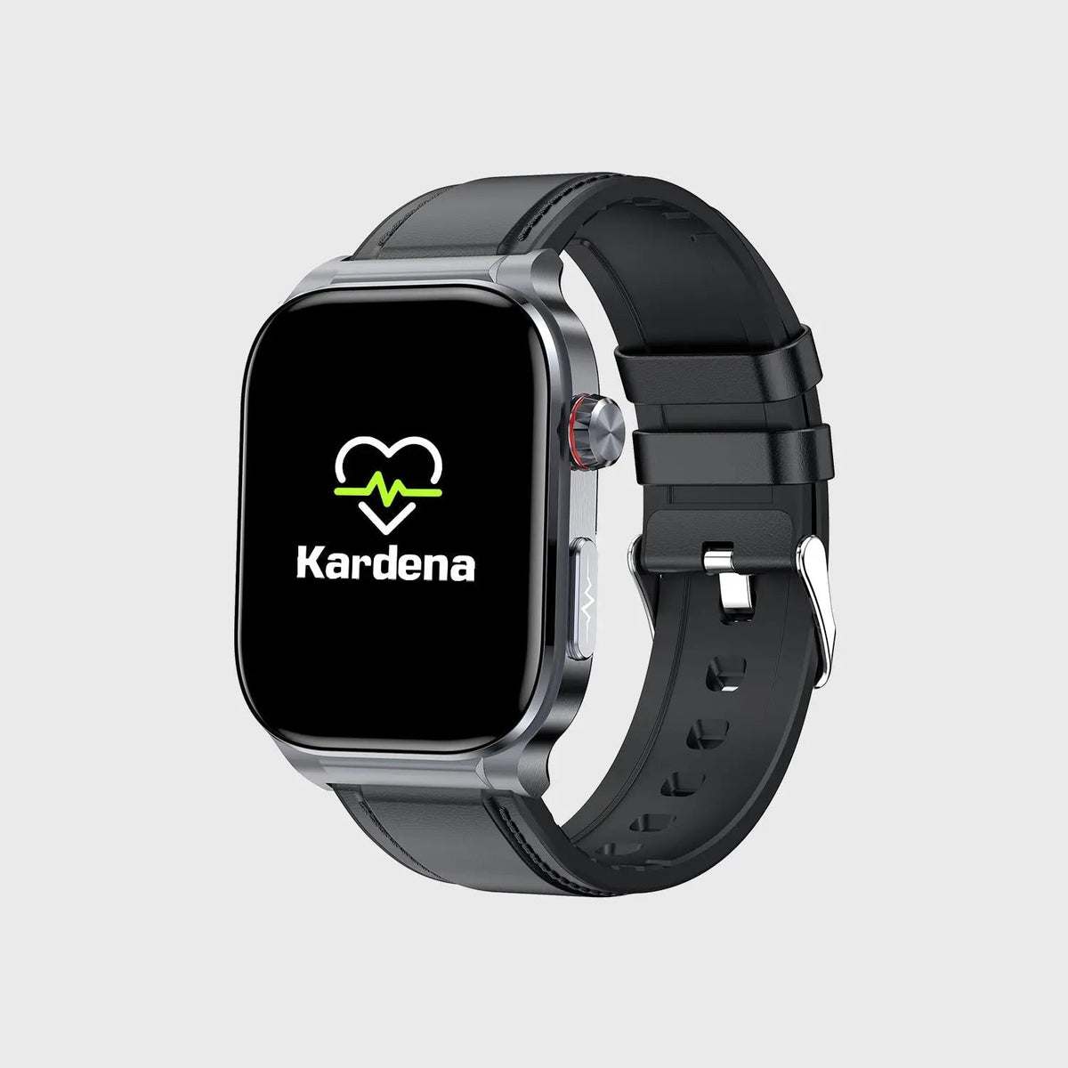 Kardena Gesundheitsuhr mit Herzfrequenz- und Blutdruckmessung, schwarzem Armband und klarem Display