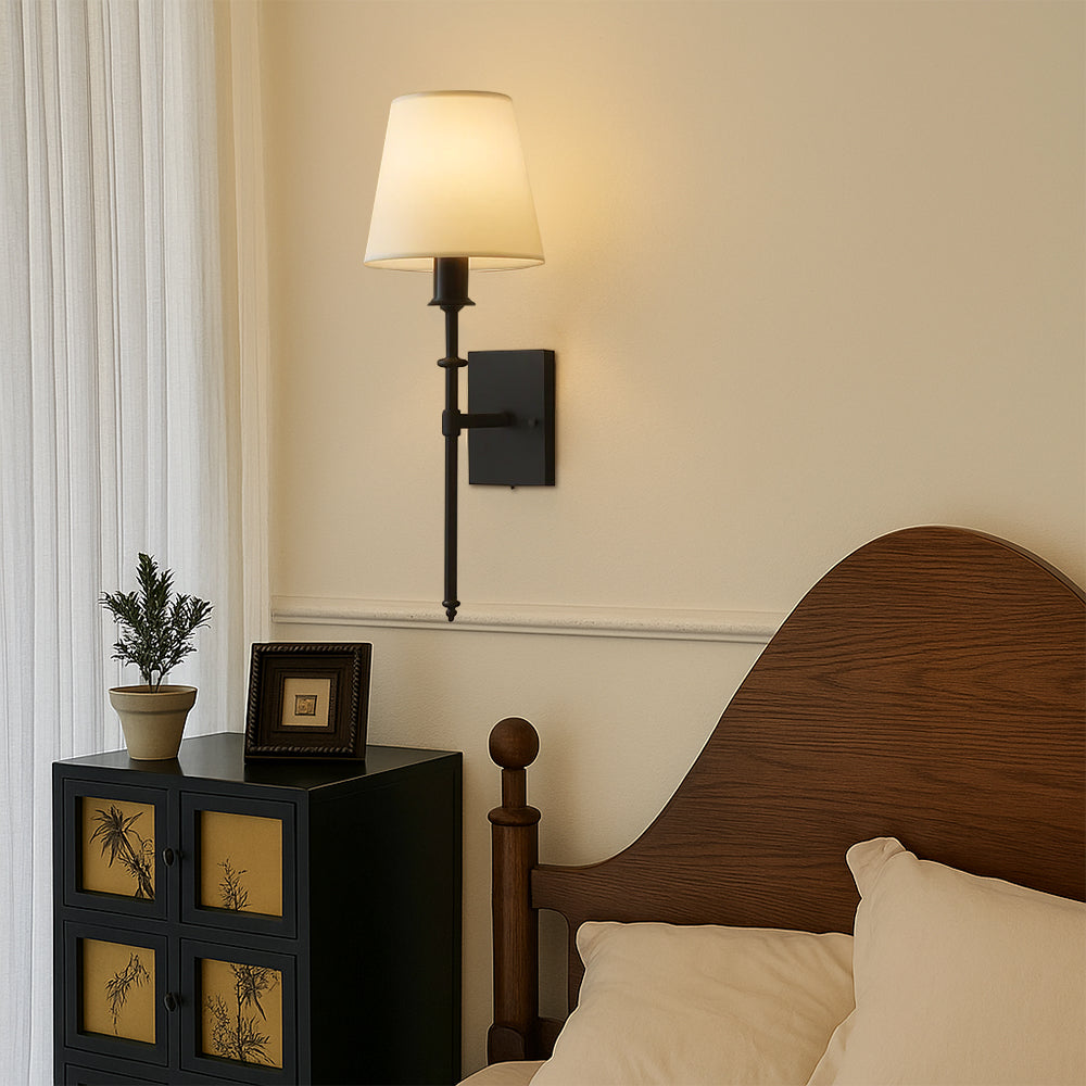 Wandlampen-Set mit Stoffschirm 16 x 58 cm | 2er Set in Schwarz, Silber oder Gold | LED, 3 Lichtmodi, kabelgebunden 110–220V 4