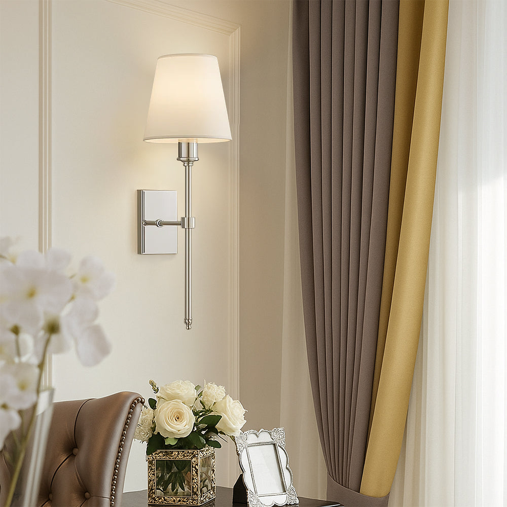 Wandlampen-Set mit Stoffschirm 16 x 58 cm | 2er Set in Schwarz, Silber oder Gold | LED, 3 Lichtmodi, kabelgebunden 110–220V 6