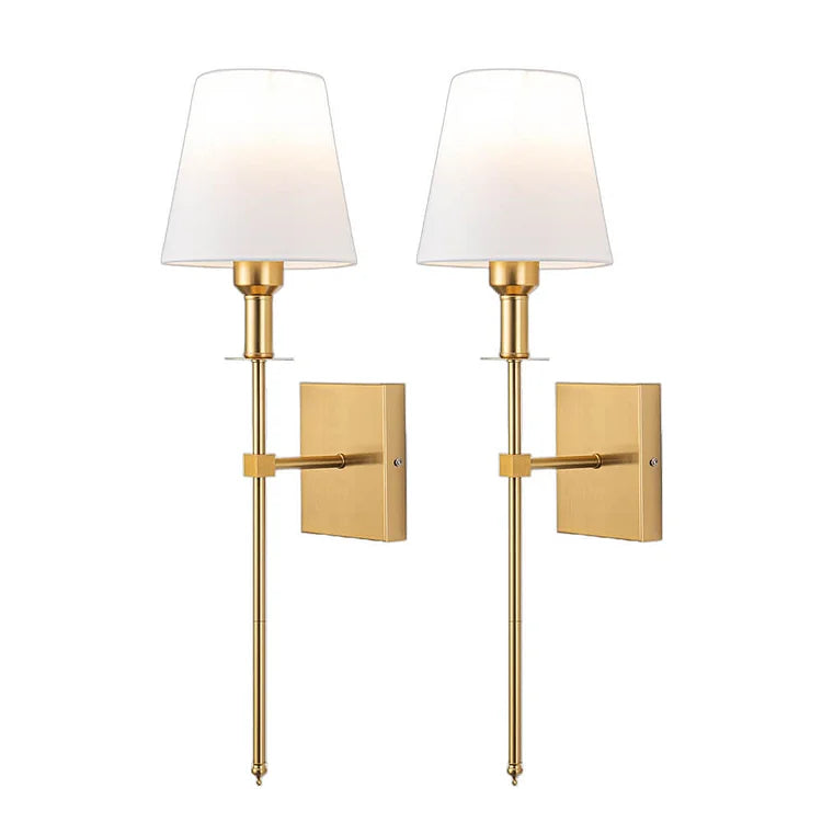 Wandlampen-Set mit Stoffschirm 16 x 58 cm | 2er Set in Schwarz, Silber oder Gold | LED, 3 Lichtmodi, kabelgebunden 110–220V 9
