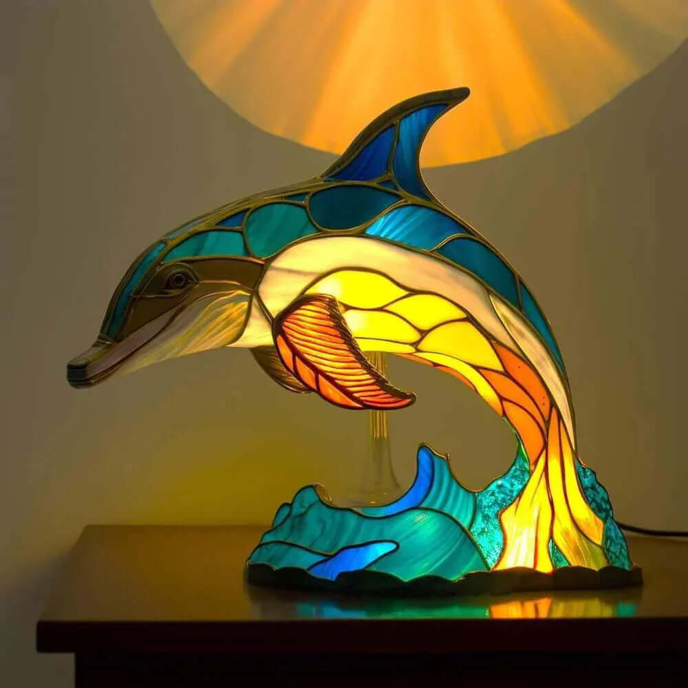 Buntglas Tiernachttischlampe | Handgefertigtes Tiermotiv aus Glas und Metall | Warmes Licht für Deko und Geschenk 6
