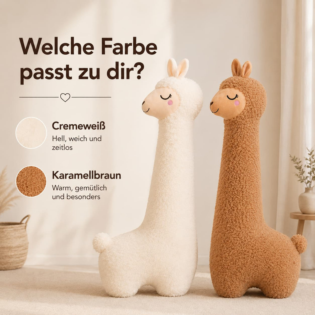 Alpaka Seitenschläferkissen Plüsch 100/130 cm | Weiß oder Braun | Flauschiges Ganzkörperkissen zum Kuscheln und Anlehnen 4