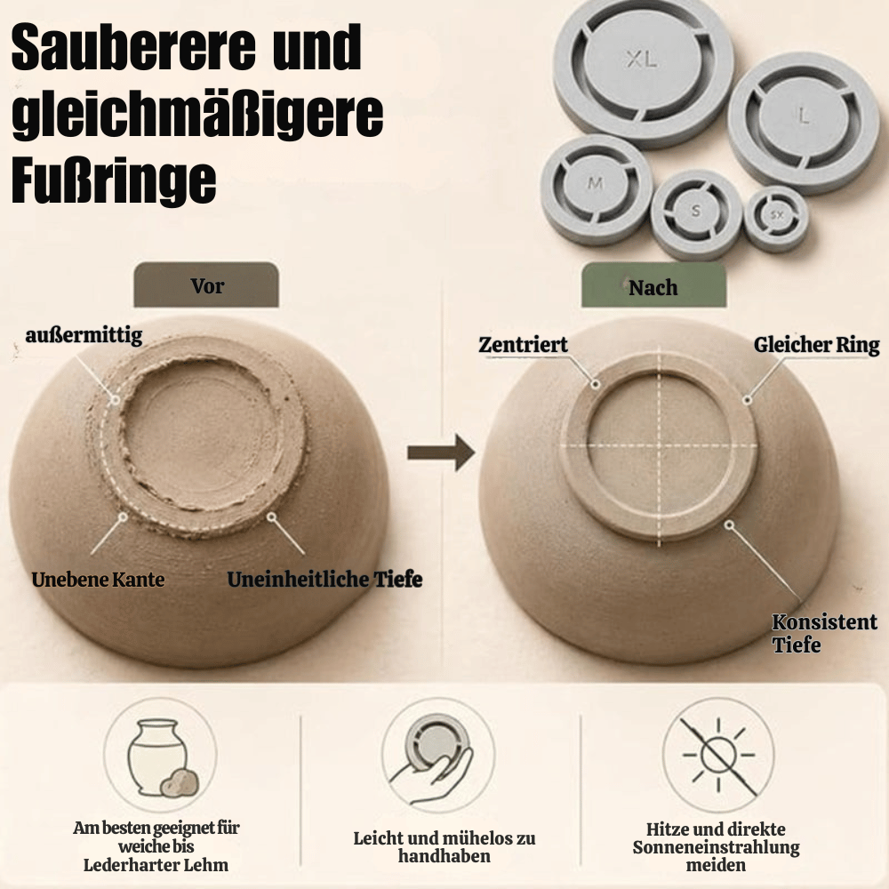 Zentrierwerkzeug für Keramik aus PLA | 5-teiliges Set mit 5 Fußringgrößen | Präzise Zentrierung für Ton in 3 Schritten 7