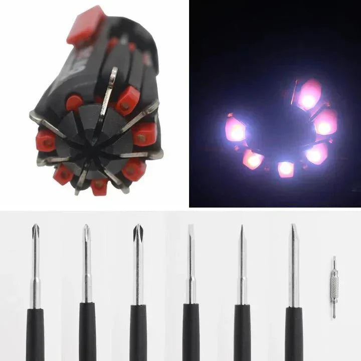 8-in-1 Schraubendreher-Set | Mit Arbeitslicht und LED-Taschenlampe | Kompaktes Werkzeug aus Stahl und Kunststoff 3