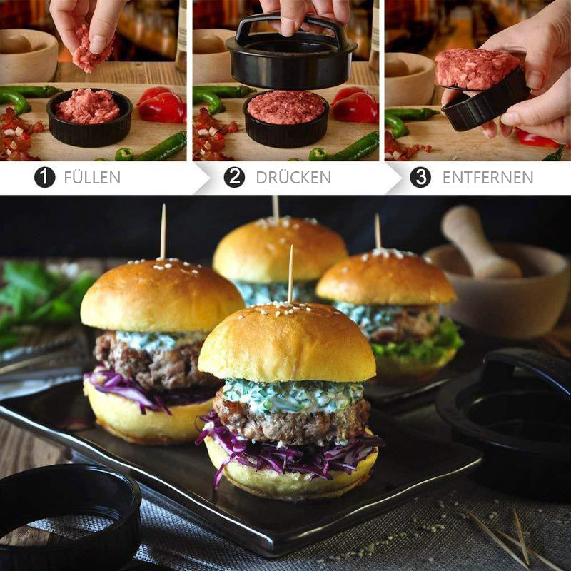 Burgerpresse Antihaftbeschichtet | Brötchengroße Patties, abnehmbarer Boden | BPA-freier Kunststoff, gleichmäßige Dicke und Form 1