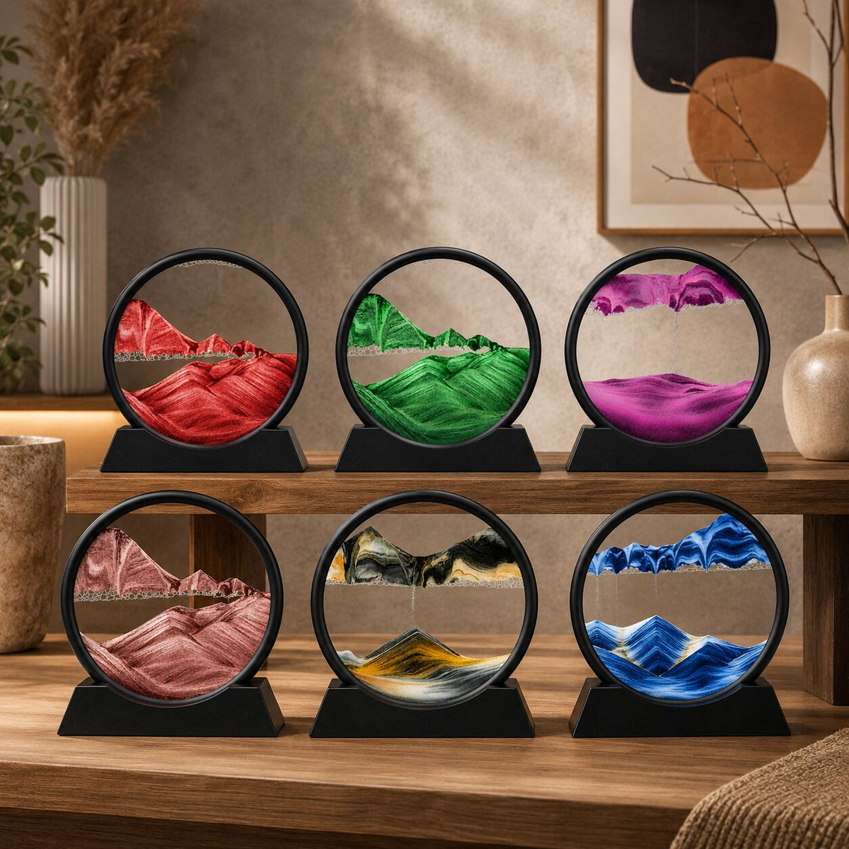 3D Sandbild Glas 18/30 cm | 7 Farben: Wüste, Blau, Schwarz Gold, Rosa, Lila, Grün, Rot | Entspannende Fließsand Deko 1