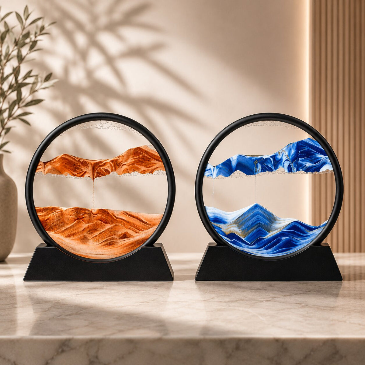 3D Sandbild Glas 18/30 cm | 7 Farben: Wüste, Blau, Schwarz Gold, Rosa, Lila, Grün, Rot | Entspannende Fließsand Deko 8