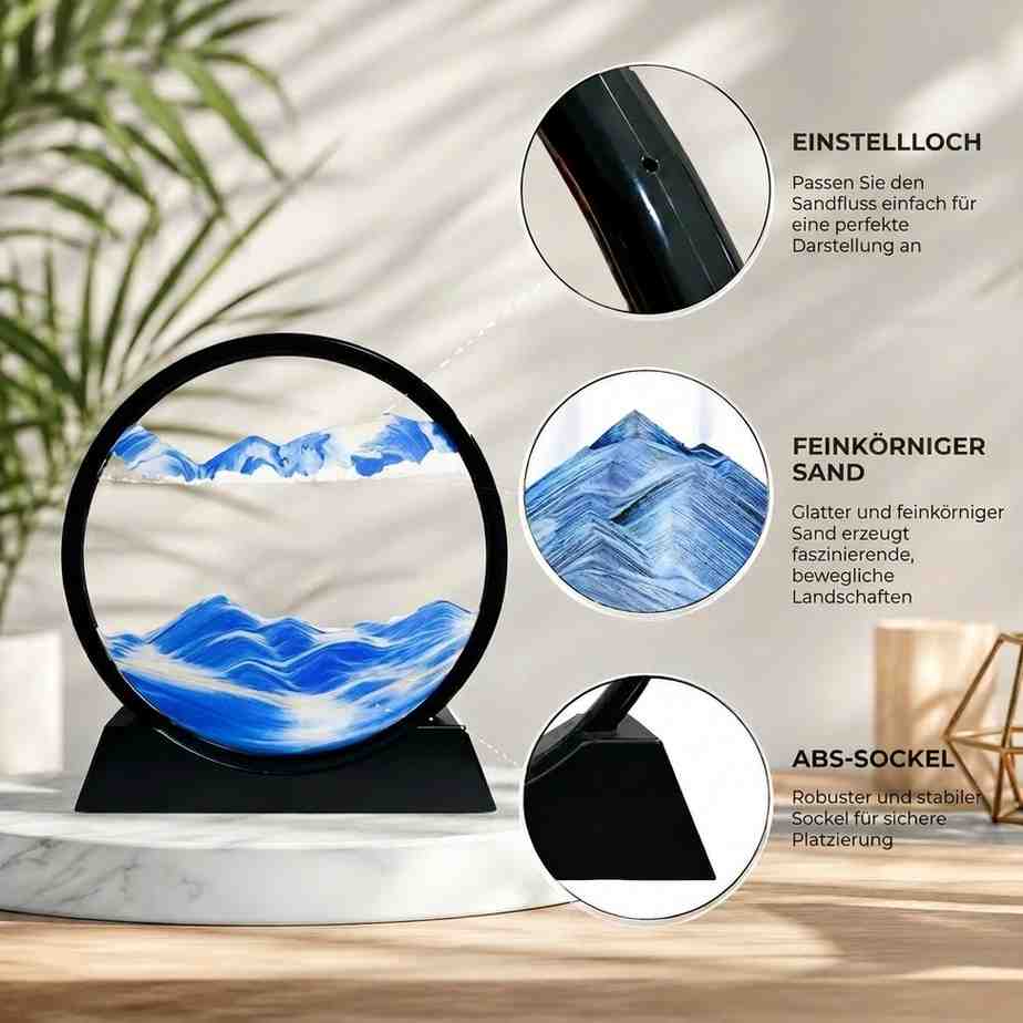 3D Sandbild Glas 18/30 cm | 7 Farben: Wüste, Blau, Schwarz Gold, Rosa, Lila, Grün, Rot | Entspannende Fließsand Deko 10