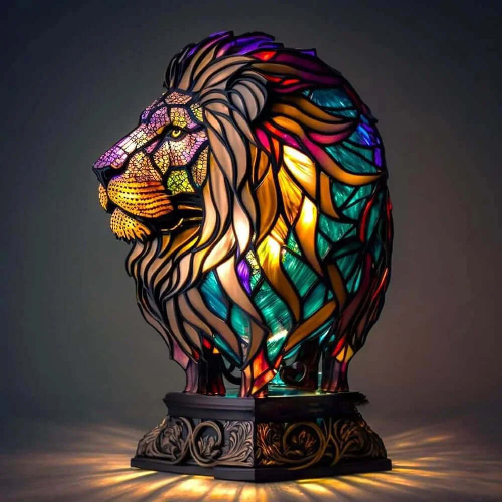 Buntglas Tiernachttischlampe | Handgefertigtes Tiermotiv aus Glas und Metall | Warmes Licht für Deko und Geschenk 18