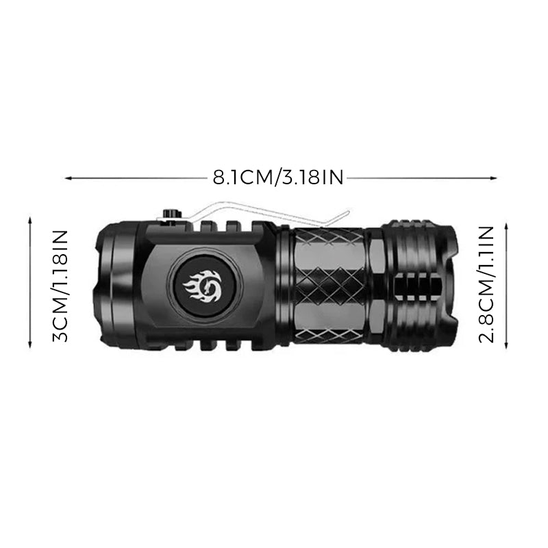 Mini-Taschenlampe LED, 20 W | 5 Modi, Froschauge-Linse, stoßfest | 18350 Lithium-Akku, USB-C Schnellladung, wasserdicht 14