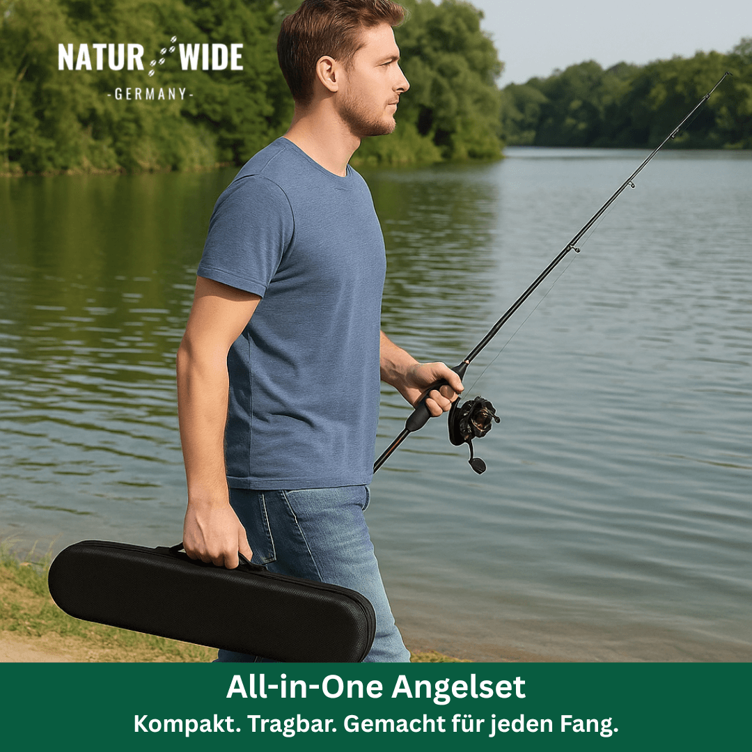 Angelset 5-teilig für Karpfen & Raubfische | Teleskoprute 2,4 m & Baitcaster-Rolle 6 kg Max Drag | Carbonfaser, inkl. Zubehör 3