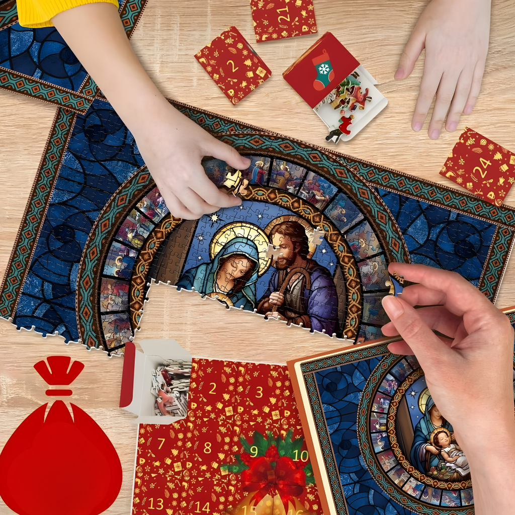 Adventskalender Puzzle Weihnachten | 1008 Teile in 24 Boxen | Robuster recycelbarer Karton, 70 x 50 cm, Familienspaß 5