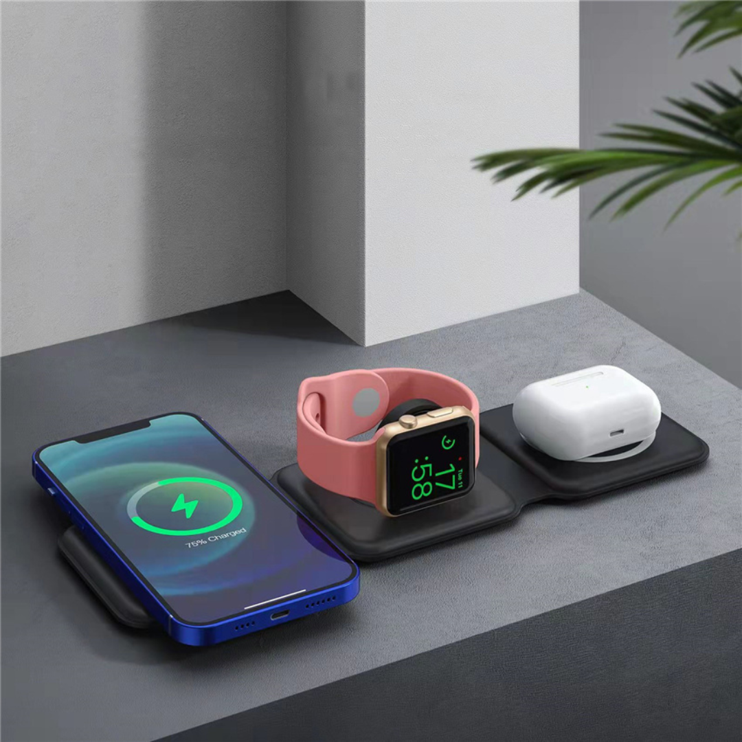 3-in-1 Kabellose Ladestation für iPhone, Watch & AirPods | Faltbar, 65 W, Qi-kompatibel | Magnetisch mit Ladeanzeige, USB-C 2