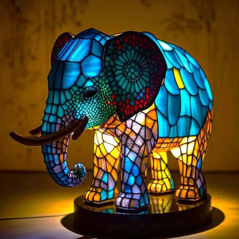 Buntglas Tiernachttischlampe | Handgefertigtes Tiermotiv aus Glas und Metall | Warmes Licht für Deko und Geschenk 10