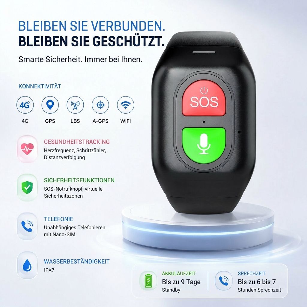 GPS Notrufuhr für Senioren 4G | SOS Taste, Telefonie & Ortung ohne Smartphone | Bis zu 9 Tage Akkulaufzeit im Standby 5