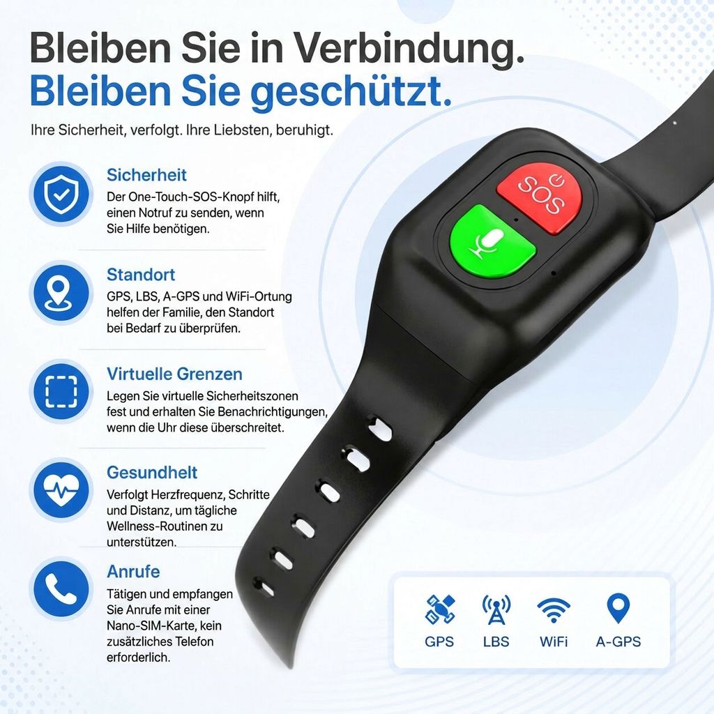 GPS Notrufuhr für Senioren 4G | SOS Taste, Telefonie & Ortung ohne Smartphone | Bis zu 9 Tage Akkulaufzeit im Standby 2