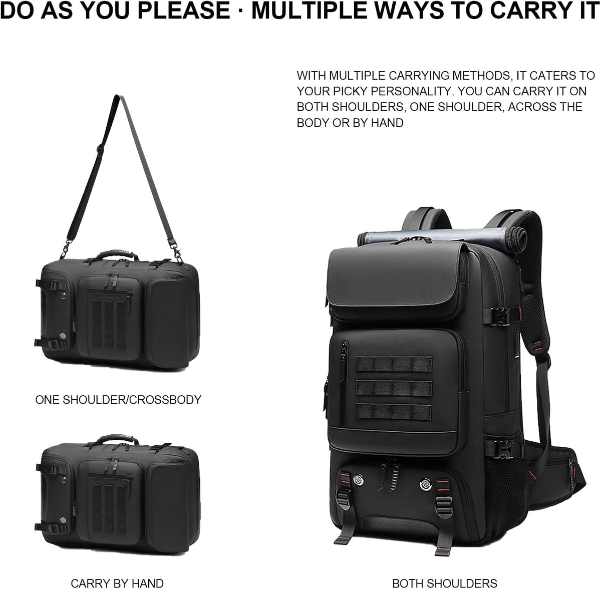 50L Reiserucksack Wasserdicht | Schuhfach & USB-Ladeanschluss | Laptopfach 17 Zoll, Diebstahlsicherer Reißverschluss 3