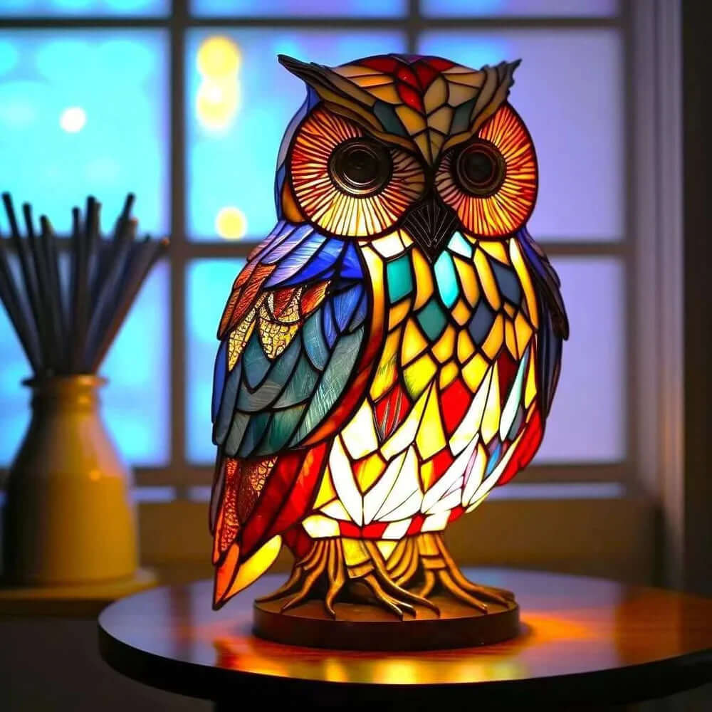 Buntglas Tiernachttischlampe | Handgefertigtes Tiermotiv aus Glas und Metall | Warmes Licht für Deko und Geschenk 14