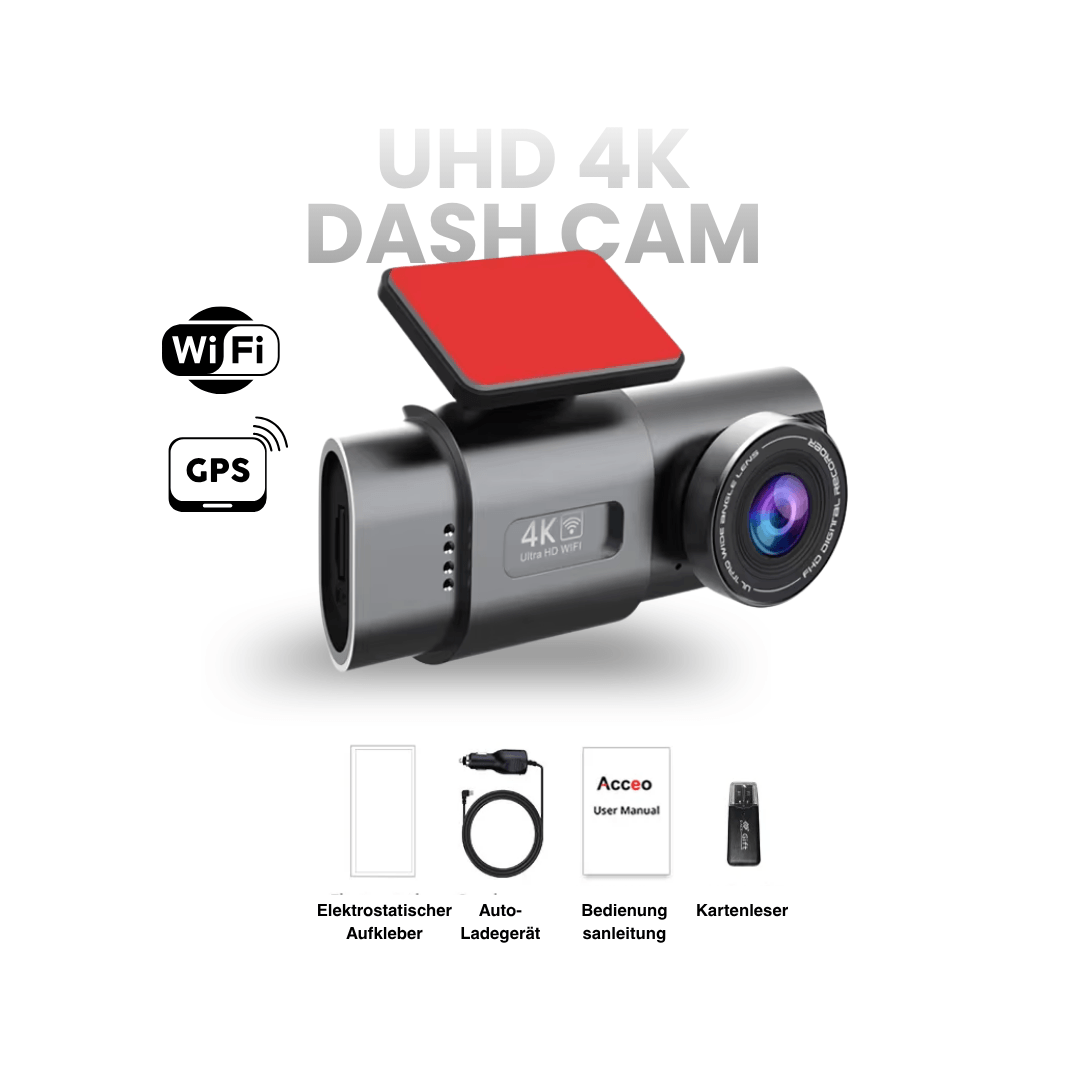 4K Dashcam mit Nachtsicht & Doppelkamera | WLAN, GPS, G-Sensor & 24H Parküberwachung | Front 4K, Heck 1080p, Loop-Recording 15