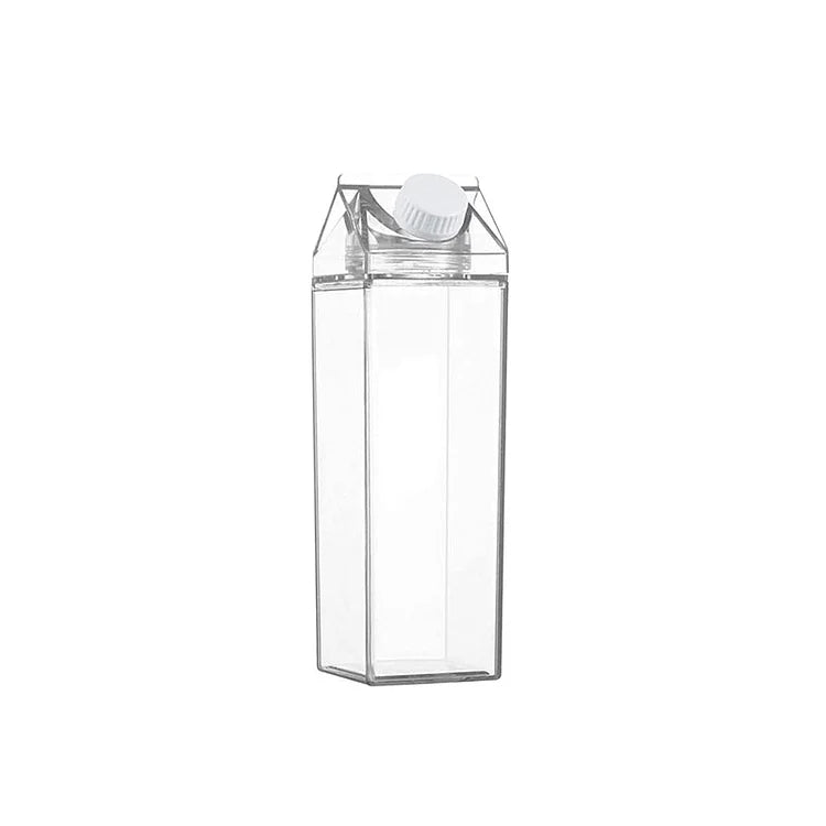 Trinkflasche Milchkarton-Design PP+PS, 500/1000 ml | Transparent, Quadratisch, 2er-Set | Auslaufsicher & BPA-frei 6