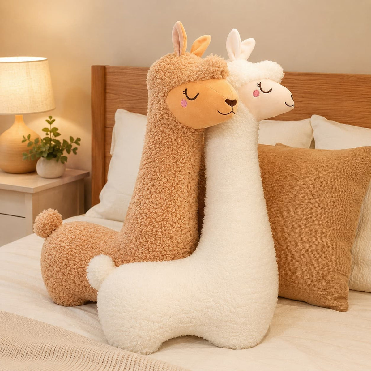 Alpaka Seitenschläferkissen Plüsch 100/130 cm | Weiß oder Braun | Flauschiges Ganzkörperkissen zum Kuscheln und Anlehnen 1