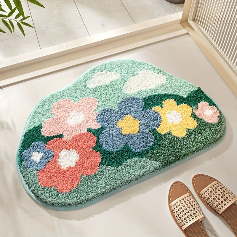 Saugstarke Badematte Mikrofaser mit Blumenmuster | Rutschfeste Unterseite für sicheren Halt | Maschinenwaschbar & Trocknergeeignet 2