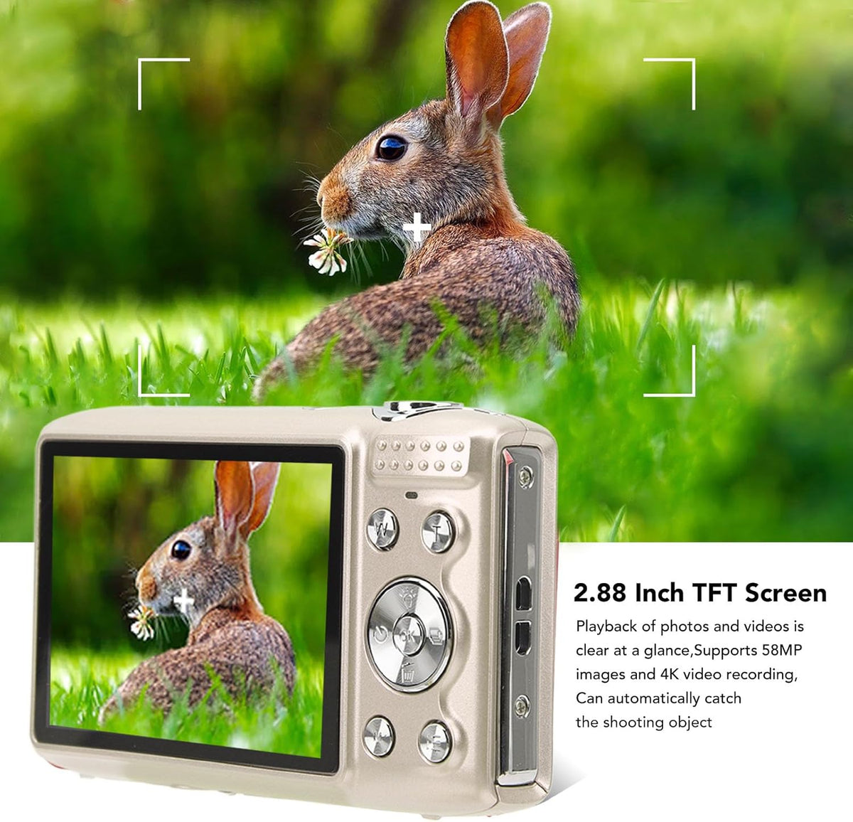 Kompakte 4K Digitalkamera mit 58MP Fotos | 16-facher Zoom & 2,88-Zoll-Display | Wiederaufladbarer Akku per USB 3