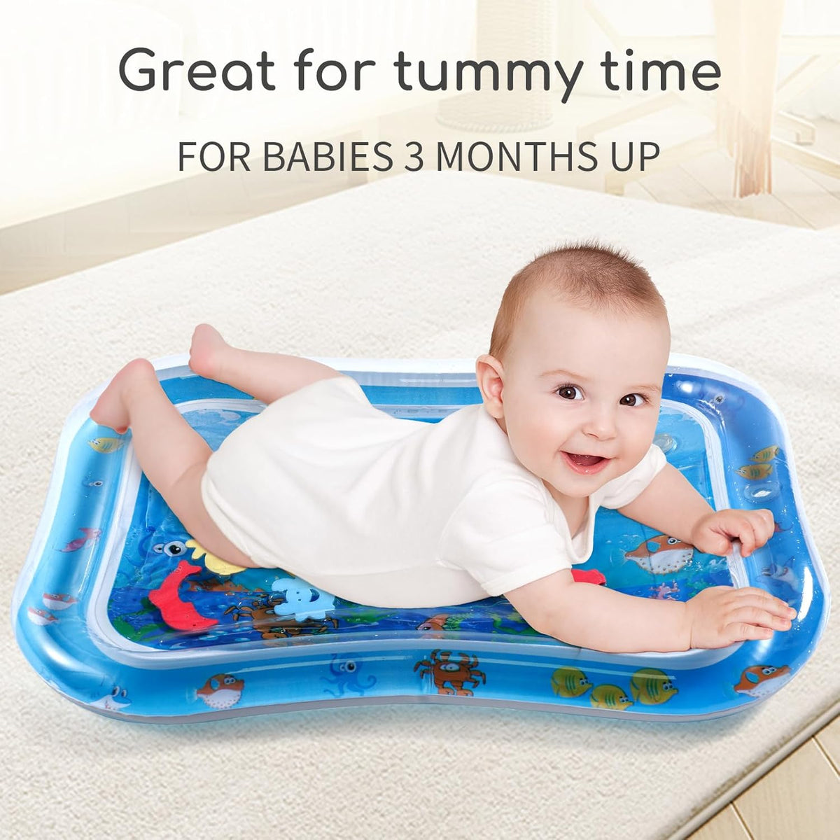 Baby Wassermatte PVC BPA-frei 66 x 50 cm | Blau mit Meeresmotiven, ab 3 Monaten | Fördert Motorik, Sinne & Bauchzeit 3