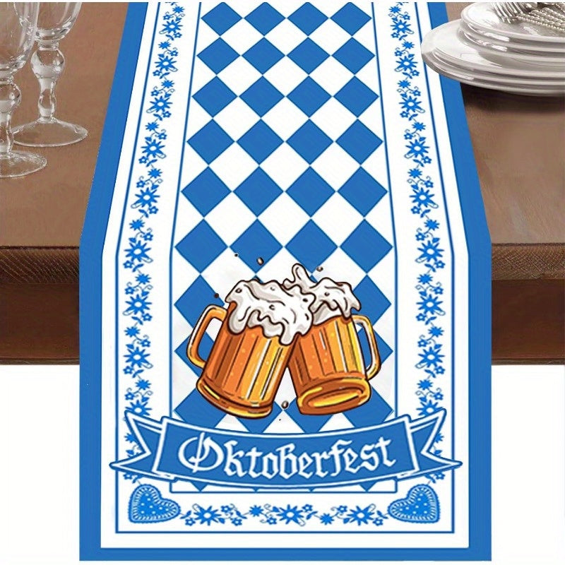 Tafelläufer Oktoberfest 2026 mit Rautenmuster | 33 × 183 cm, Blau-Weiß | 100% Polyester, maschinenwaschbar, pflegeleicht 1