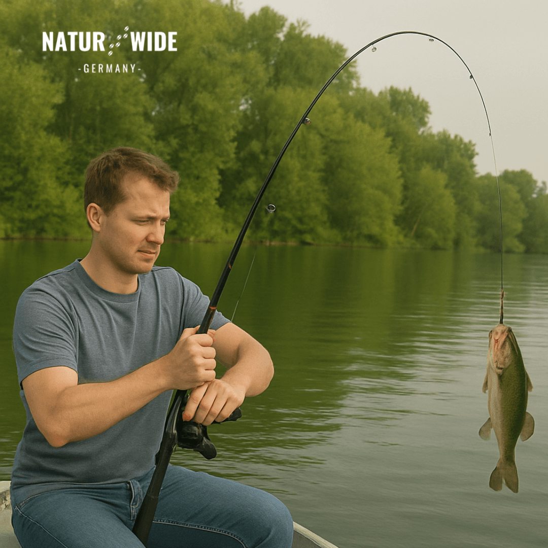 Angelset 5-teilig für Karpfen & Raubfische | Teleskoprute 2,4 m & Baitcaster-Rolle 6 kg Max Drag | Carbonfaser, inkl. Zubehör 2