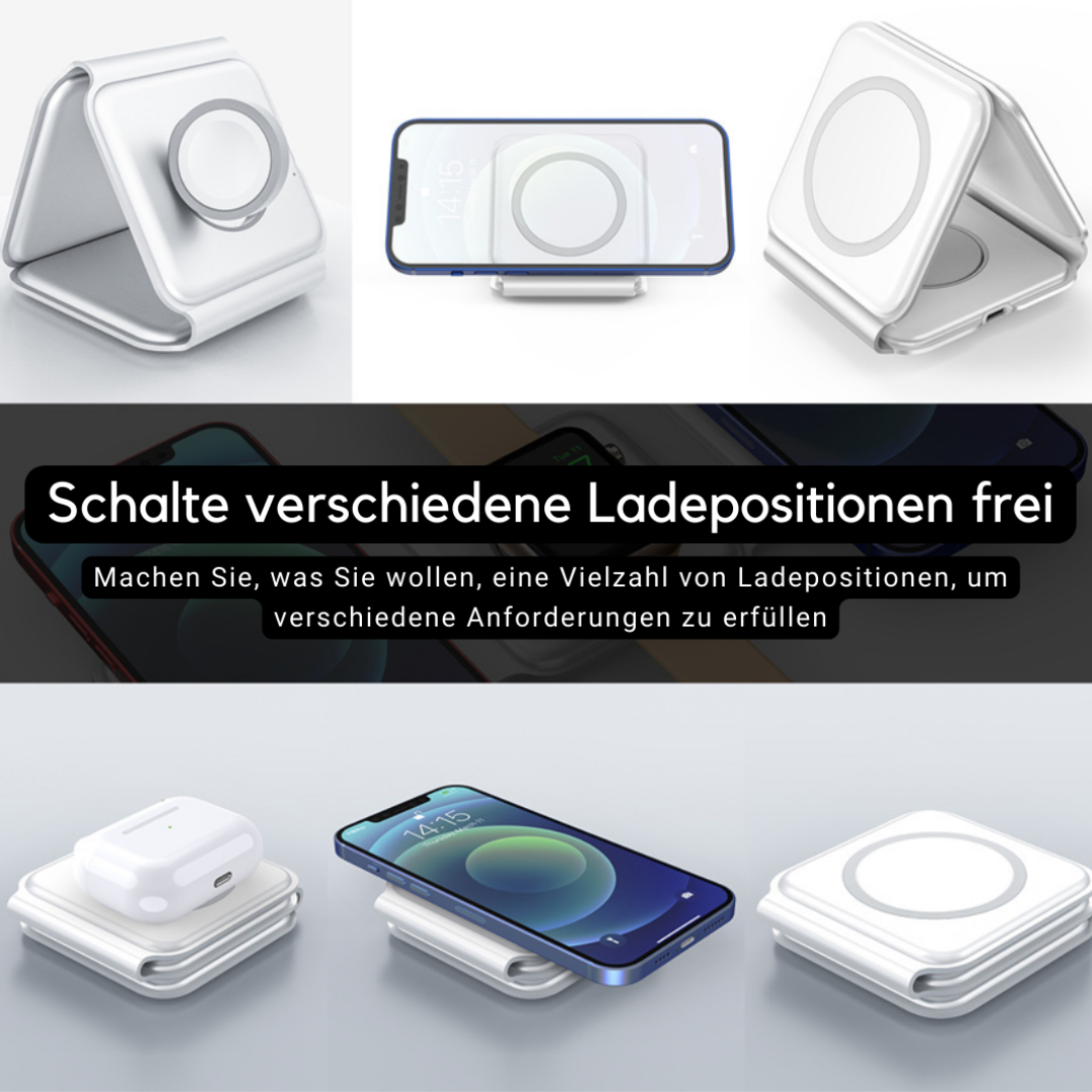 3-in-1 Kabellose Ladestation für iPhone, Watch & AirPods | Faltbar, 65 W, Qi-kompatibel | Magnetisch mit Ladeanzeige, USB-C 5
