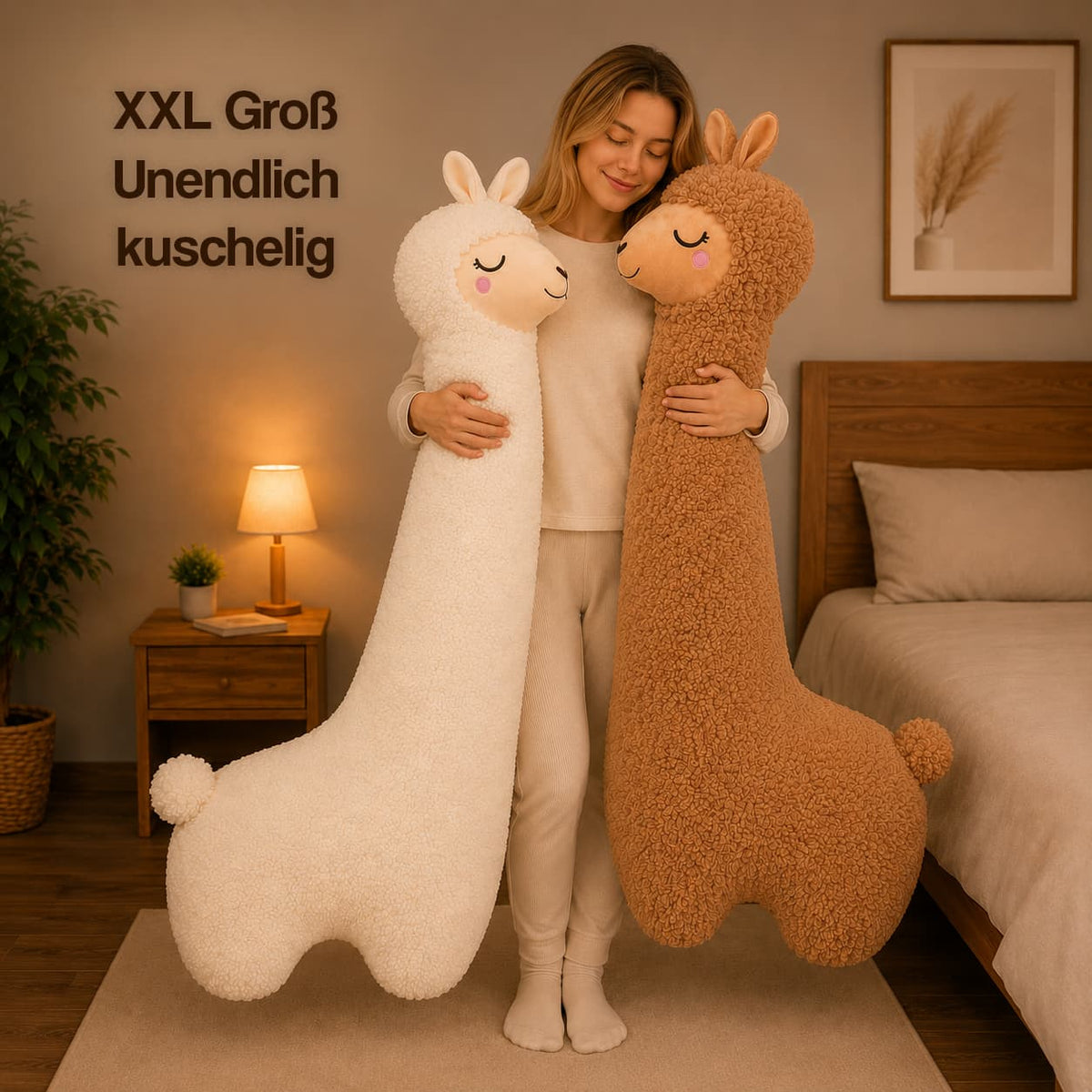 Alpaka Seitenschläferkissen Plüsch 100/130 cm | Weiß oder Braun | Flauschiges Ganzkörperkissen zum Kuscheln und Anlehnen 8