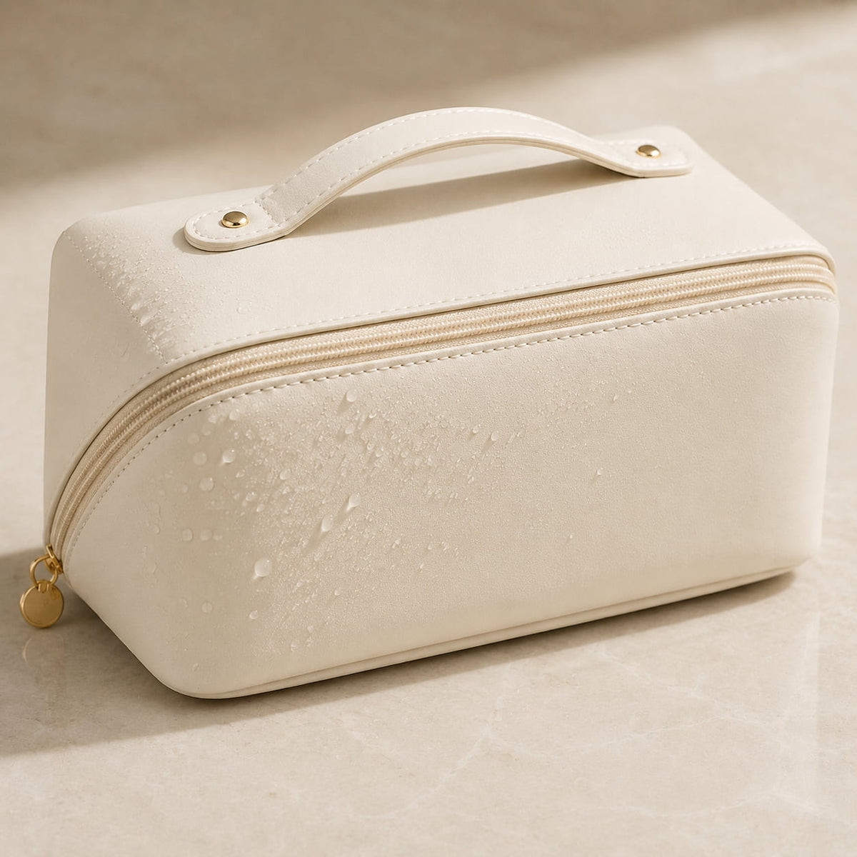 Kosmetiktasche Kunstleder mit 5 Fächern | 23,5x11x10,5 cm, wasserabweisend | Erhältlich in Rosa, Braun, Schwarz, Creme 6