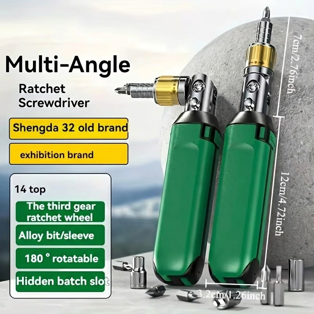 14in1 Ratschen-Schraubendreher-Set Stahl | 180° drehbarer Multi-Winkel-Kopf | Dreifache Ratsche mit Bit-Aufbewahrung 8