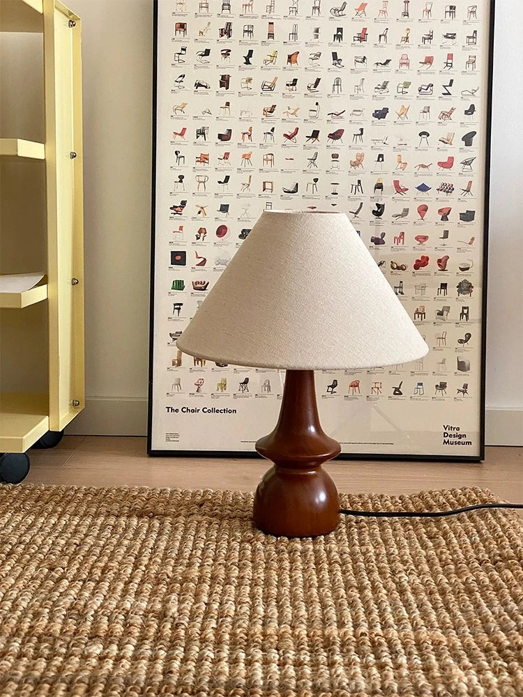 Tischlampe Massivholz Walnuss Nachttisch Wohnzimmer mit Glasschirm