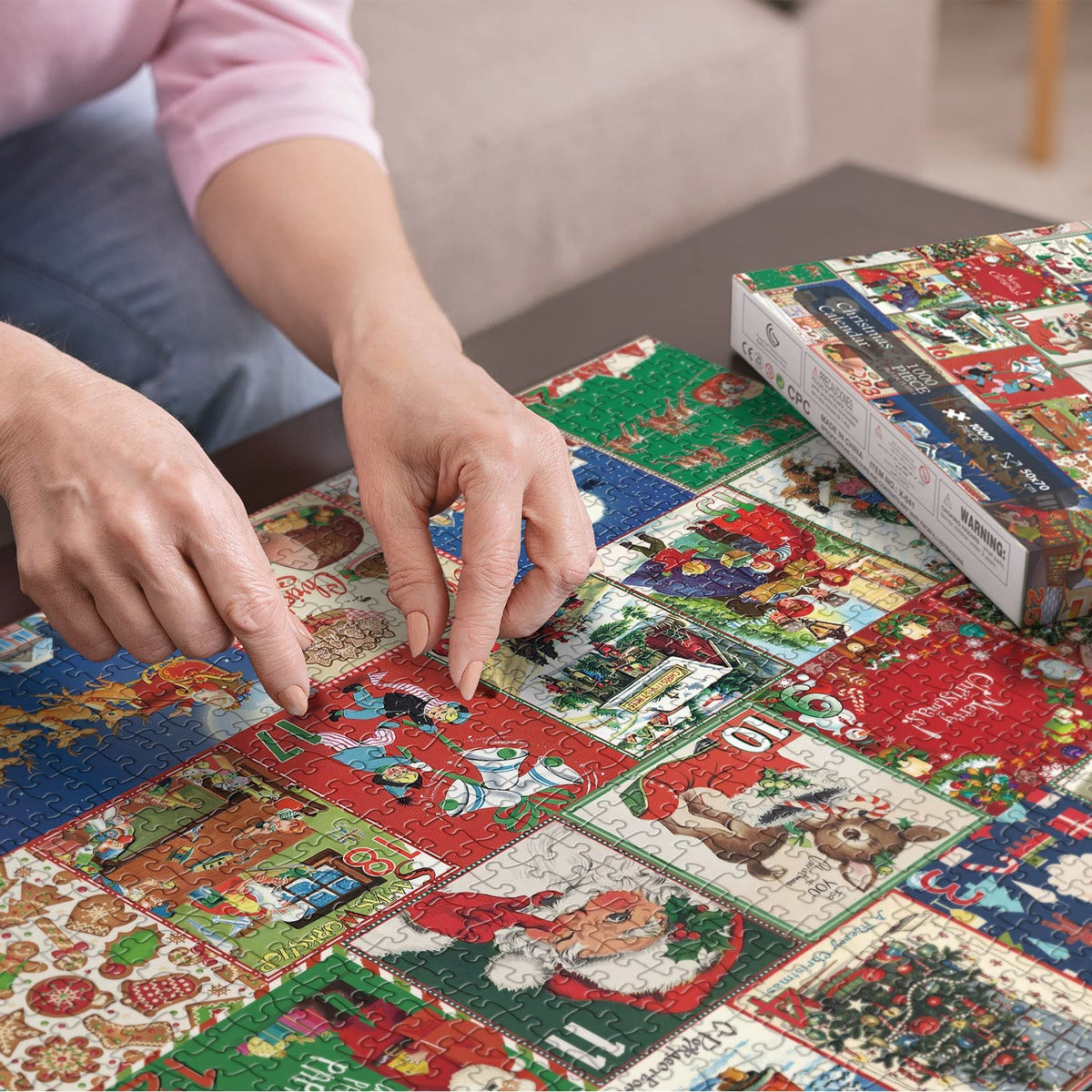 Adventskalender Puzzle Weihnachten | 1000 Teile, 70 x 50 cm | Recycelbarer Karton für gemeinsame Familienabende 1