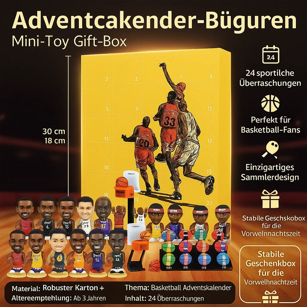 Adventskalender Basketball Figuren | 24 Türchen, 30 x 18 x 5 cm | Robuster Karton, Mini Sammelfiguren, ideales Geschenk 3